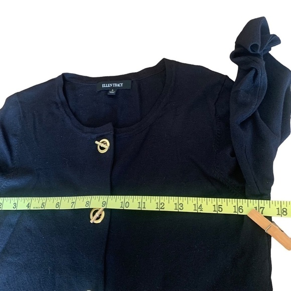 Ellen Tracy black sweater with gold tone toggle closure. - Picture 7 of 11